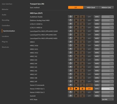 Bitwig Synchronization Menu